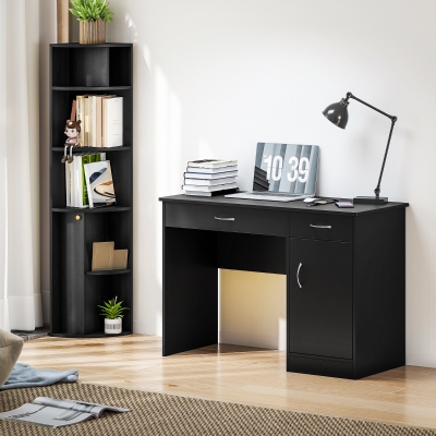 HOMCOM Computer Desk and Bookcase Set, Study Table with Adjustable Shelf, Bookshelf with Open Compartments and Cabinet, Black