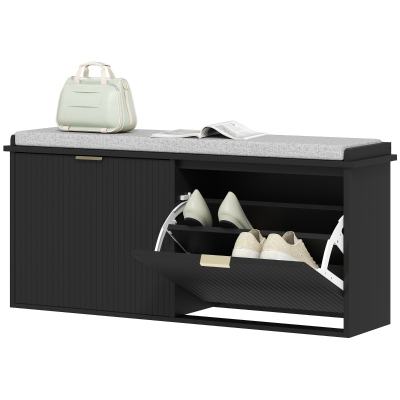 HOMCOM Shoe Storage Bench with Cushion and Flip-Drawer, Black