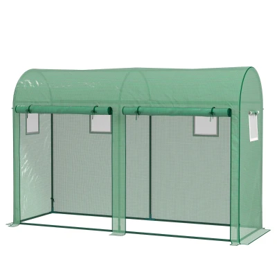 Outsunny Outdoor Garden Greenhouse, Steel Greenhouse tent with 2 Doors and 4 Windows for Backyard, Patio, 9.8'x3.3'x6.6', Green