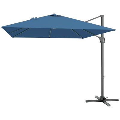 Outsunny 8'x8' Square Patio Hanging Offset Umbrella, Outdoor Cantilever Parasol w/ Cross Base, Navy Blue