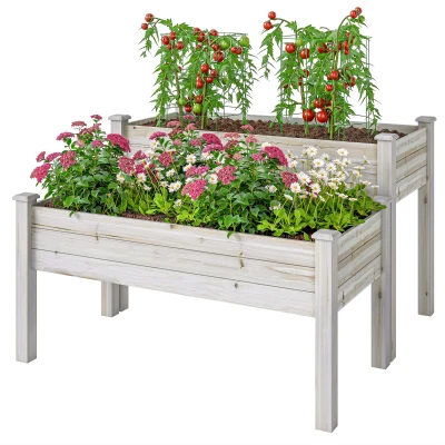Outsunny 2 Tiers Wood Plant Raised Bed Flower Vegetable Herb Grow Box Stand Garden  Step Planter Stand Free Combination