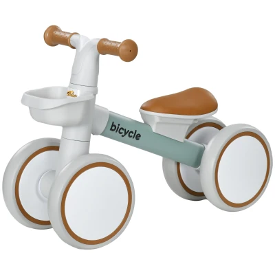 Qaba Toddler Balance Bike for 12–36 Months with Adjustable Seat, Removable Basket, 4 Silent Wheels, Green