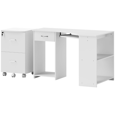 Vinsetto L-Shaped Computer Desk and File Cabinet Set for Bedroom, White