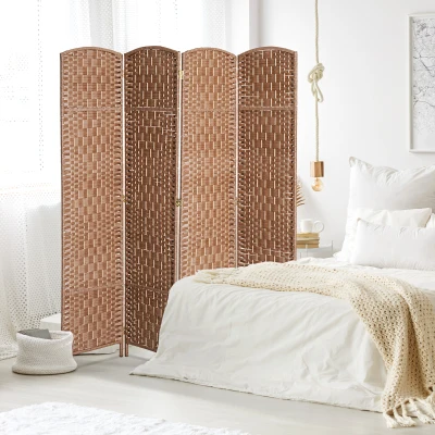 HOMCOM 6FT Tall Folding Room Divider, Wicker Weave Privacy Screen