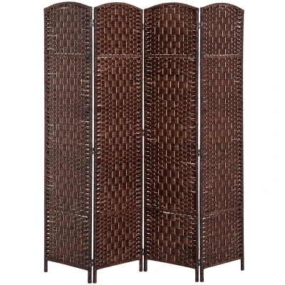HOMCOM 6ft Folding Room Divider, 4 Panel Wall Partition with Wooden Frame for Bedroom, Home Office, Brown
