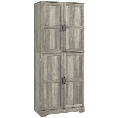 HOMCOM Farmhouse Kitchen Pantry Cabinet, Kitchen Cabinet with Barn Doors, Adjustable Shelves and Door Racks, Distressed Grey