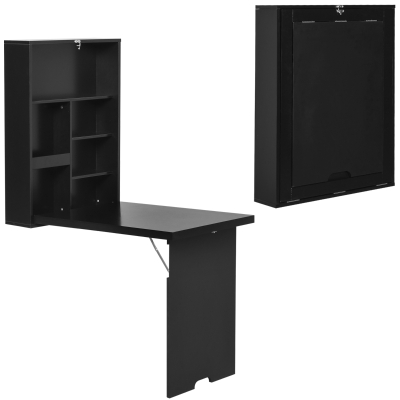 HOMCOM Wall Mounted Table Fold Out Convertible Desk, Multi-Functional Space Saving Computer Desk with Writing Floating Board for Students, Black