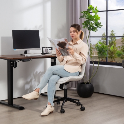 HOMCOM Armless Office Chair, 360° Swivel Desk Chair with Adjustable Height & Tilt Function for Home Office, Study, Cream White