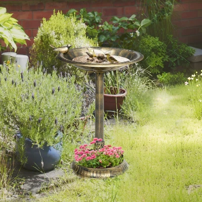 Outsunny 28" Antique Bird Bath with Planter, Bronze