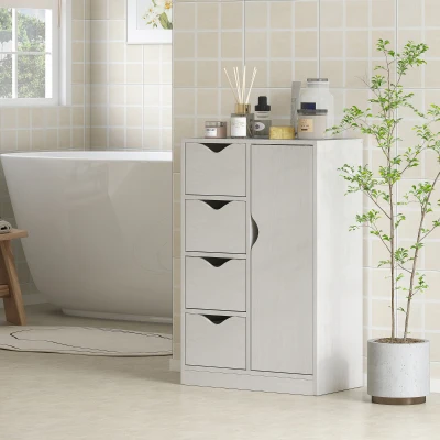 HOMCOM White Freestanding Bathroom Cabinet with 4 Drawers and Door