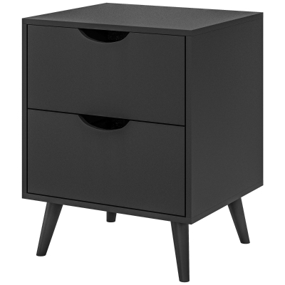 HOMCOM Modern Bedside Table, Nightstand with 2 Drawers and Pine Wood Legs for Bedroom, Living Room, Black