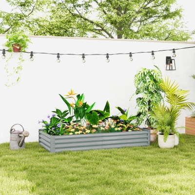 Outsunny 6 x 3 x 1ft Galvanized Raised Garden Bed, Reinforced Outdoor Planter Box with Open Bottom, Silver