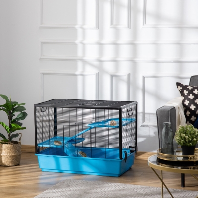PawHut 3-tier Hamster Cage, Guinea Pig Cage with Accessories Food Dish Water Bottle, Ramps, 31.5"x19"x 23", Light Blue