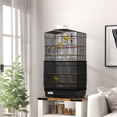 PawHut 36" Bird Cage with Accessories, Handle, Mesh Cover, Tray, Black