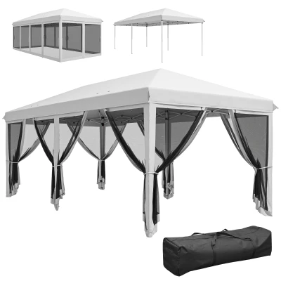 Outsunny 10' x 20' Pop Up Canopy Tent Gazebo with Removable Mesh Sidewall Netting, Carry Bag for Backyard Patio Outdoor, Cream White