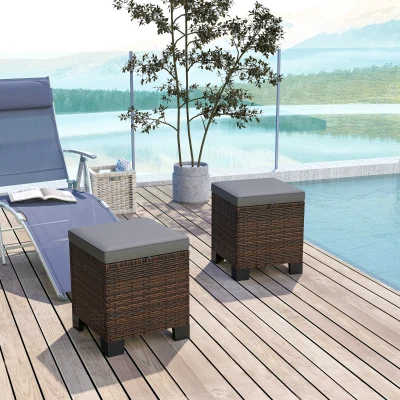 Wicker Outdoor Ottoman 15.7" x 15.7" x 18.1" Gray