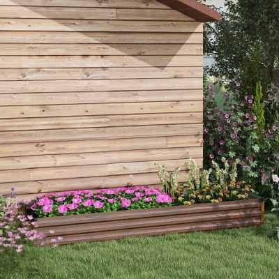 Outsunny 8'x2'x1' Galvanized Raised Bed, Large Elevated Planter Box for Growing Flowers, Herbs and Vegetables, Dark Brown