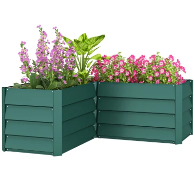 Outsunny 45" x 45" x 17" L-Shaped Galvanized Steel Raised Garden Bed for Vegetables, Flowers, Herbs, Green