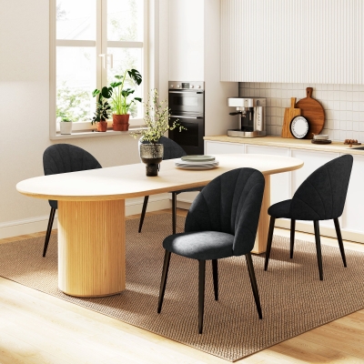 HOMCOM Modern Dining Chairs Set of 4, Upholstered Dining Room Chairs with Metal Legs, Shell Backrest, Padded Seat, Black