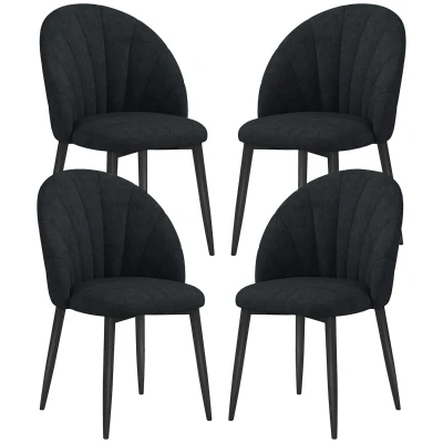 HOMCOM Modern Dining Chairs Set of 4, Upholstered Dining Room Chairs with Metal Legs, Shell Backrest, Padded Seat, Black