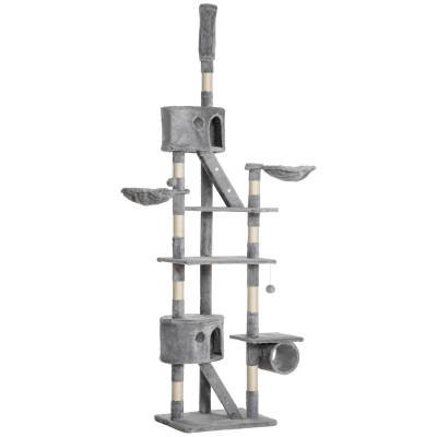 PawHut Adjustable Cat Tree 94.5"-102.5" with Condos & Hammocks
