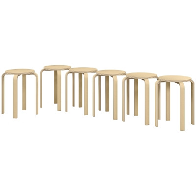 HOMCOM Round Stackable Chairs Set of 6, 18-Inch Backless Stacking Stools for Kitchen, Dining Room, Office, Outdoors
