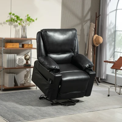 HOMCOM Power Lift Recliner Chair, Faux Leather Massage Sofa, Black