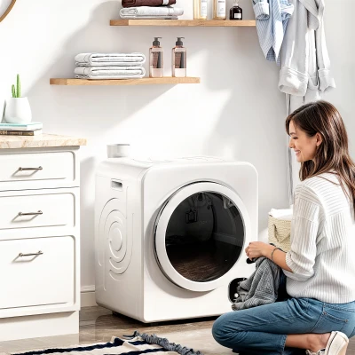 HOMCOM 1300W Portable Clothes Dryer, 3.3 Cu. Ft. Stainless Steel, White