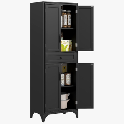 HOMCOM Freestanding Storage Cabinet, Kitchen Pantry Cabinet with 2 Shelves, 4 Doors for Dining Room, Black