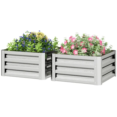 Outsunny 2' x 2' x 1' 2-Pieces Raised Garden Bed with Galvanised Steel Frame for Vegetables, Flowers, Herbs, Silver