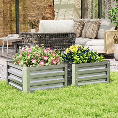 Outsunny 2' x 2' x 1' 2-Pieces Raised Garden Bed with Galvanised Steel Frame for Vegetables, Flowers, Herbs, Silver