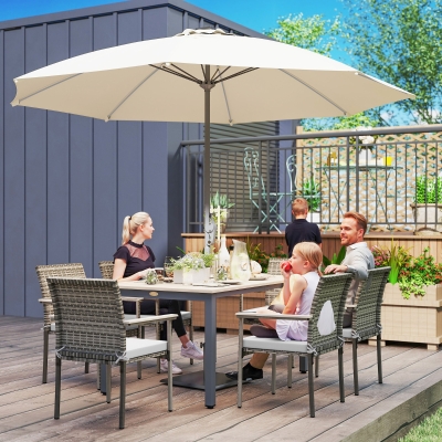 Outsunny 7 Pieces Wicker Outdoor Furniture Set, Rattan Patio Dining Set with Cushions, Umbrella Hole for Garden Backyard, Grey