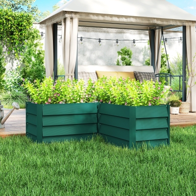 Outsunny 45" x 45" x 17" L-Shaped Galvanized Steel Raised Garden Bed for Vegetables, Flowers, Herbs, Green