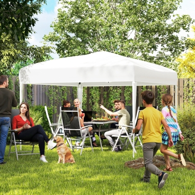 Outsunny 10 x 10ft Folding Pop Up Tent Outdoor Gazebo Canopy with Carrying Bag, White