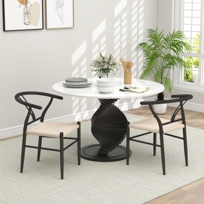 HOMCOM Set of 2 Weave Dining Chairs, Mid-Century Modern Dining Room Chairs with Y-Shaped Backrest and Hemp Seat, Black