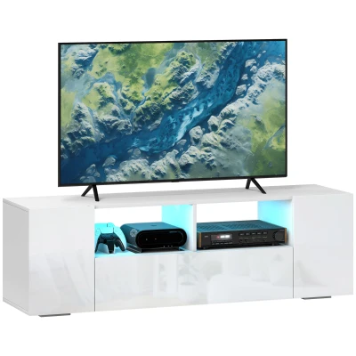 HOMCOM TV Stand for TVs up to 60", TV Unit with LED Lights, Storage Shelves and Cupboards, 53.9" x 13.8" x 16.5", White