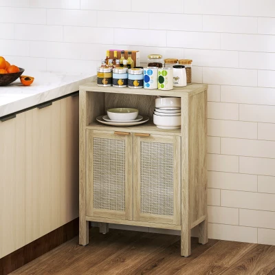 HOMCOM Modern Sideboard Buffet Cabinet with Adjustable Shelf, Natural