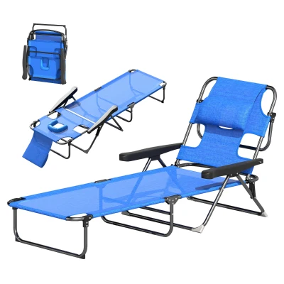 Outsunny Folding Lounge Chair w/ Reclining Back, Dark Blue