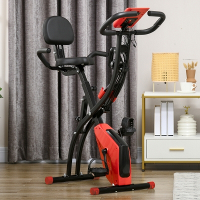 Soozier 3 in 1 Folding Exercise Bike, Foldable Stationary Bike with 8-Level Magnetic Resistance, Adjustable Seat, Red