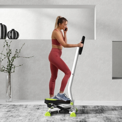Soozier Twist Stepper Exercise Machine with Adjustable Resistance, LCD Screen - White & Green