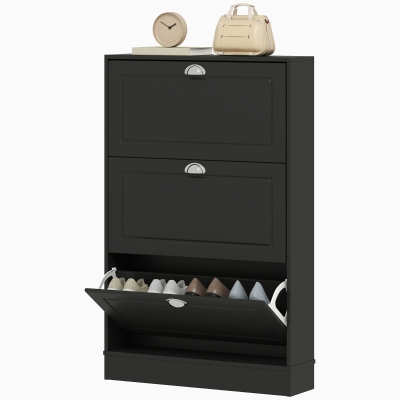 HOMCOM Shoe Cabinet with 3 Flip Drawers, Narrow Shoe Storage Cabinet, Holds 12 Pairs for Entryway, Hallway, Black