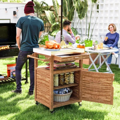 Grill Cart 33.3" W x 19.7" D x 37.6" H Brown