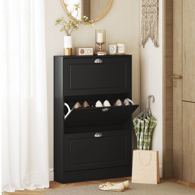 HOMCOM Shoe Cabinet with 3 Flip Drawers, Narrow Shoe Storage Cabinet, Holds 12 Pairs for Entryway, Hallway, Black