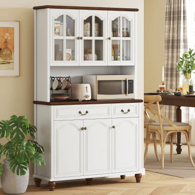 HOMCOM White Kitchen Buffet Hutch, 6 Doors, 2 Drawers, Adjustable Shelves