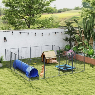 PawHut 16 Panel 39" Height Heavy Duty Dog Playpen for Small Medium Large Dogs, Grey