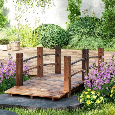 Outsunny 60" Fir Wood Garden Bridge with Side Railings, Stained
