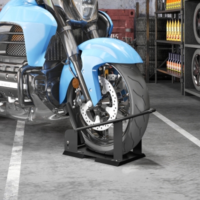 HOMCOM Motorcycle Wheel Chock, 1800 lbs Capacity Heavy Duty Steel Motorcycle Front Wheel Stand for 15"-21" Wheels, Black
