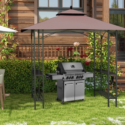 Outsunny 8' x 5' Grill Gazebo Double Tiered Tent Pavilion Grill Canopy Garden Sun Shade with 2-Tires Shelf