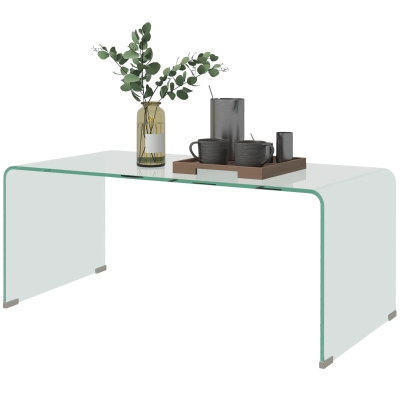HOMCOM Glass Coffee Table, Clear Coffee Table for Living Room, Modern Rectangle Center Table with Safe Rounded Edges