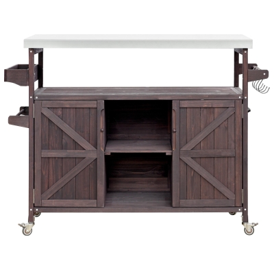 Outdoor Kitchen Island with Spice and Towel Rack, Dark Brown